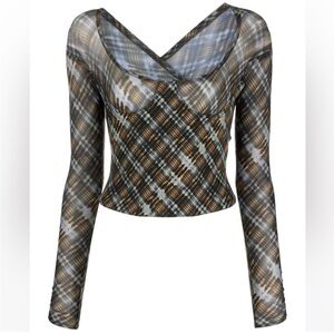 KNWLS Bleach Plaid Checkered Mesh Scythe Long Sleeve Corset Bustier Top XS/S 8